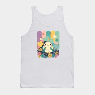 Cute Kawaii Easter Bunny surrounded by flowers Tank Top